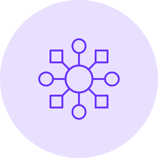 purple illustration of lines being connected in a circle